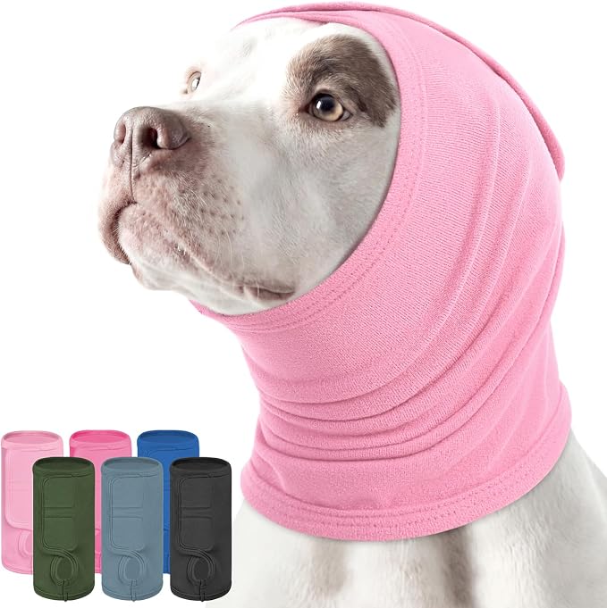Ear Wrap for Dogs with Adjustable Hook & Loop, Soft No Shake Dog Ear Wraps Hematoma, Breathable Meidum Dog Ear Cover for Noise Protecion, Pet Calming Hoodie for Thunder, Firework, Separation