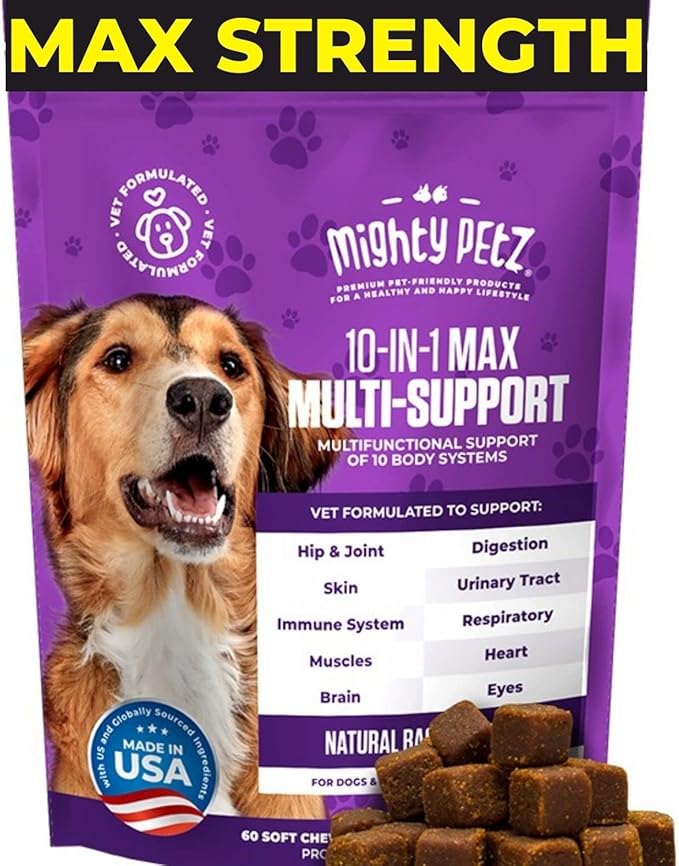 MAX Dog Multivitamin - Senior & Adult Dog Vitamins 10 in 1 Complete Support for Joints, Immunity, Mobility, Gut, Energy, Skin Health, Pet Multivitamin Daily Chewable Supplement