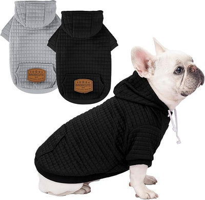 2 Pack Dog Hoodie Sweaters for Small Medium Dogs Warm Dog Clothes for Large Dogs Soft Waffle-Like Laminated Sweatshirt Bulldog (Black+Grey, M/L (Back: 17",Chest: 24.5", Neck: 14.5"))