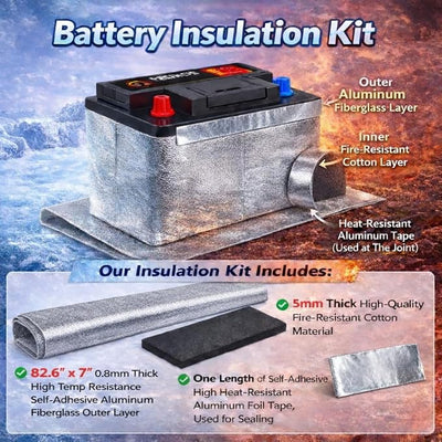 82.6 x 7 Inches Car Battery Insulation Kit,Universal Battery Blanket for Cold Weather Protector,Car Battery Insulation Cover for Vehicle Truck RV Batteries