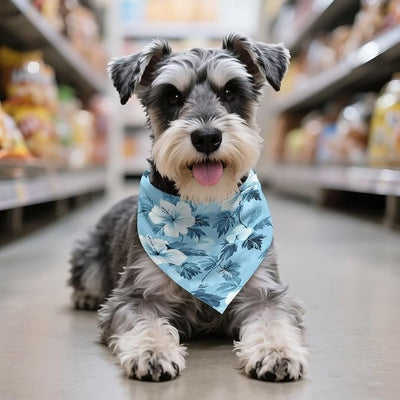 KEIAHUAN Blue Hibiscus Flowers Dog Bandanas 1 Pack Triangle Reversible Pet Scarf for Boys and Girls Adjustable Fit Dog Scarfs Pet Scarves Bib Handkerchief