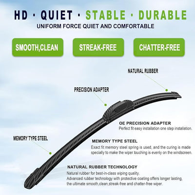 OEM QUALITY 22" + 22" PARRATI Carbon Fiber Windshield Wiper Blades, Dark Gray All Season Durable Replacement Wipers,Quiet Smooth Streak-Free Wipe (Set of 2)