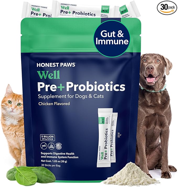 Probiotics for Dogs - Digestive & Immune Support Powder with Prebiotic Made in The USA, Chicken Flavor (30 Sticks)