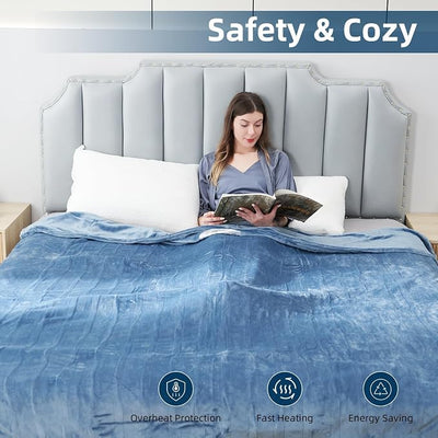 Eydna Electric Heated Blanket Full Size 72"x84",Fast Heating, Soft Microplush for Bed & Couch, 1-10Hs Auto Off & 9 Heating Levels, Machine Washable, Gifts for Grandma & Family-Light Blue Grey
