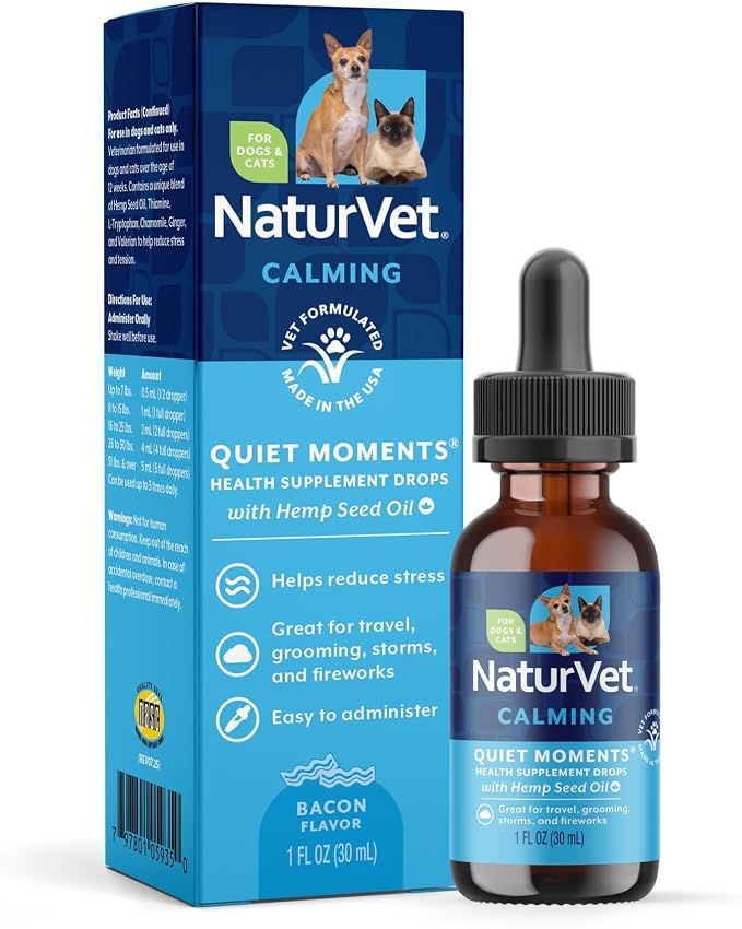 Hemp Quiet Moments Calming Drops – Enhanced with Hemp Seed Oil, L-Tryptophan & Ginger – Helps Reduce Stress & Promote Relaxation – for Dogs & Cats