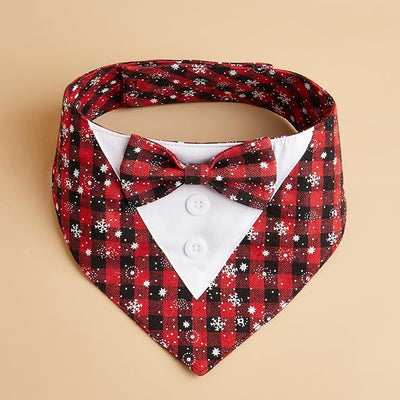 Tuxedo Dog Collar for Wedding Engagement and Birthday, Formal Dog Bandana Collar Costume with Bow Tie and Adjustable Buckle,Suitable for Small Medium Large Dog. (Snowflake, L)