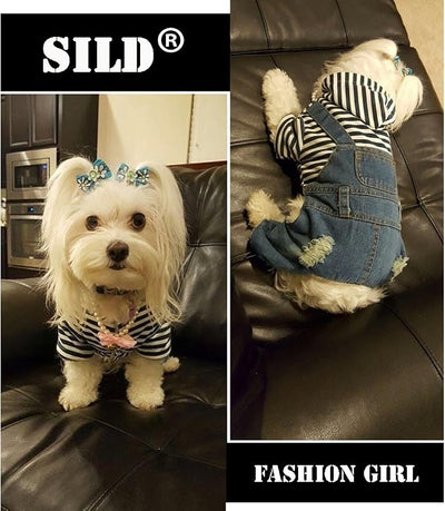 SILD Pet Denim Jumpsuit Dog Jeans Hoodies Cool Blue Coat Medium Small Dogs Classic Jacket Puppy Blue Vintage Washed Vests (S)