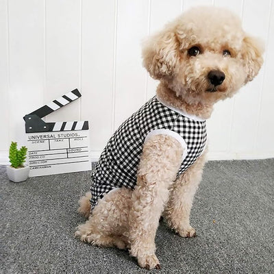 Dog’s Recovery Suit Post Surgery Shirt for Puppy, Wound Protective Clothes for Little Animals(Black White Plaid-xs)