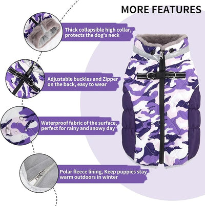 CuteBone Waterproof Thick Dog Winter Coat Doggie Jacket Warm Pet Clothes Comfortable Puffer Dog Vest for Small Medium Large Dogs with Harness Hole YRFN01L
