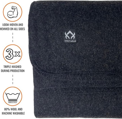Arcturus Military Wool Blanket - Warm, Thick, Washable - Great for Outdoors, Camping, Stadium Blanket, Picnics, Travel - Car & Bushcraft Survival Kits