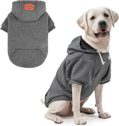 BEAUTYZOO Dog Hoodie with Leash Hole and Pocket,Dog Sweaters for Small Medium Large Dogs Boys Girls,Waffle-Like Laminated Cotton Warm Outfits for French Bulldogs, Pitbull, Winter Puppy Clothes Jacket