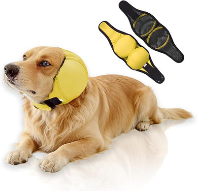 Waterproof Dog Ear Covers No Shake Ear Wraps for Dogs Bath,Grooming & Drying,Noise Protection Ear Muffs Anxiety Relief,Adjustable Calming Hoodie Shower Cap for Hematoma(Bright Yellow,L)