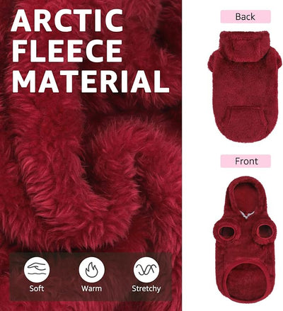SCENEREAL Fleece Dog Sweaters Hoodie for Small Medium Large Dogs Girls Boys, Plush Fuzzy Dog Clothes Hoodies with Leash Hole, Winter/Fall Puppy Cold Weather Coat, Sherpa Hooded Sweatshirt, Burgundy M