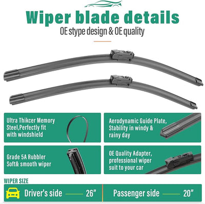 26" 20" 12" Windshield Wiper Blades Replacement for 2018-2024 BMW X3 | 2018 2019 2020 2021 2022 2023 2024 Bmw X 3 Premium All Weather Front Rear Wipers Set - OEM Quality (Pack of 3)