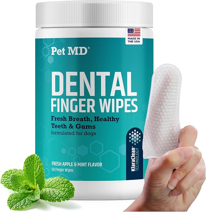 Pet Dental Finger Wipes for Dogs - Plaque and Tartar Remover for Dogs to Improve Oral Care - Pet Teeth Cleaning Finger Wipes for Healthy Gums and Fresh Breath - Fresh Apple & Mint, 50ct