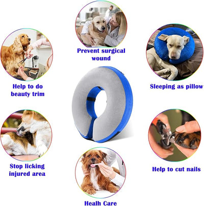 Inflatable Cone Collar for After Surgery, Soft Adjustable Blow up Donut E-Collar for Small Medium Large Dogs and Cats