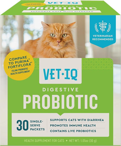 VetIQ Digestive Probiotic for Cats 30-Pack Single-Serve Chicken Liver Flavored Powder Packets - Cat Probiotics for Diarrhea, Indoor Cats, Immune Support and Daily Digestive Health