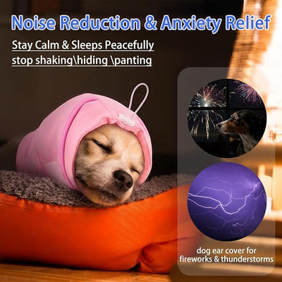 MIGOHI Dog Ear Cover for Anxiety Relief, Noise Cancelling Muffs for Fireworks Thunderstorms, Quiet Ears for Dogs with Soft Padding, Adjustable No Shake Ear Wrap for Dogs Hematoma, Vet Visit, Pink L