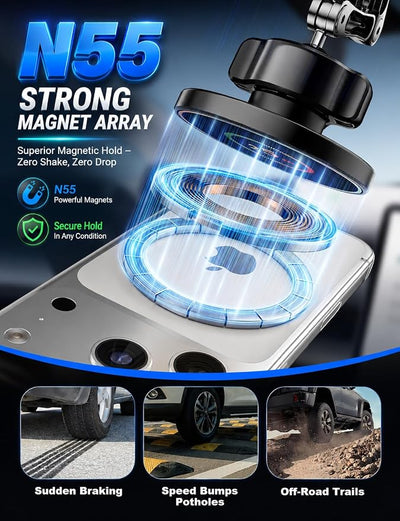 for 25W MagSafe Car Mount Charger, Magnetic Wireless Car Charger with 45W Adapter [120 LBS Strongest Suction] 360°Adjustable Metal Head, Vacuum Suction Cup Phone Mount for iPhone 12-17 Series
