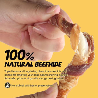 Dog Treats, Chicken and Duck Wrapped Rawhide Sticks, Long Lasting Dog Chews, Grain Free High Protein Dental, Teeth Cleaning Training Treats for Small Medium Large Dogs 20 Count 10.6 Oz