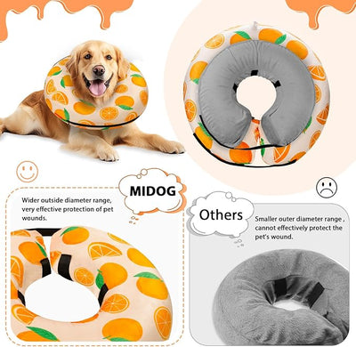 MIDOG Soft Inflatable Dog Cone, Donut E-Collar Alternative for After Surgery, Prevents Licking, Allowing Normal Eating & Vision, Comfortable Recovery Collar for Small Medium Large Dogs&Cats, Orange-XS