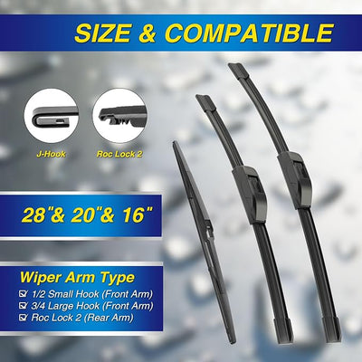 5 PLUS® Silicone Windshield Wiper Blades Replacement for 2020 2019 2018 2017 2016 2015 2014 2013-2011 TOYOTA Sienna Wiper Blades(Set of 3),Automotive Replacement Windshield Wiper Blades 28"/20"/16"