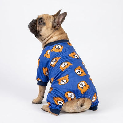 Fitwarm Cute Bear Dog Pajamas, Dog Clothes for Small Dogs Boy Girl, Fleece Pet Onesie with Feet, Royal Blue, Brown, XS