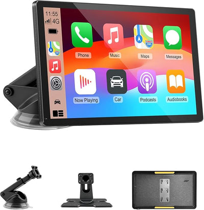 CarPlay Screen for Car, 9'' Wireless CarPlay & Android Auto - Smart Portable Touchscreen with Bluetooth/FM, Mirror Link, Voice Control, GPS Navigation, Plug & Play Car Play Screen, Gold