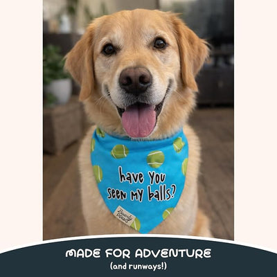Funny Snap-On Dog Bandana for Small Medium Large Pets, Dogs Cats Adjustable Handkerchief Scarf for Girl & Boy, Cute Puppy Apparel & Accessories (Have You Seen My Balls, Large)