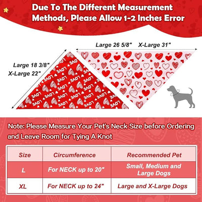 Vivifying Valentine's Day Dog Bandanas - 2 Pack Romantic Pet Accessories with Love Hearts, Dog Scarf for Spoiling Your Pooch on February 14th (Large, Red & Pink)