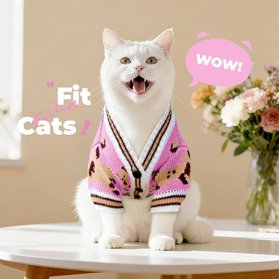PETCARE Small Dog Sweater Cute Bear Dog Cardigan Coat Clothes for Small Medium Dogs Boy Girl Cat Sweaters Clothes for Cats Only Soft Warm Fall Winter Puppy Knitted Outfits Chihuahua Shih Tzu, Pink