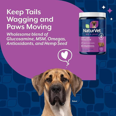 Healthy Joint Health Supplement for Dogs, Hemp Seed Oil, Hemp Seed Powder, Glucosamine, Msm and Chondroitin for a Powerful Joint Health Solution for your Dog, Made by NaturVet, 120 Count