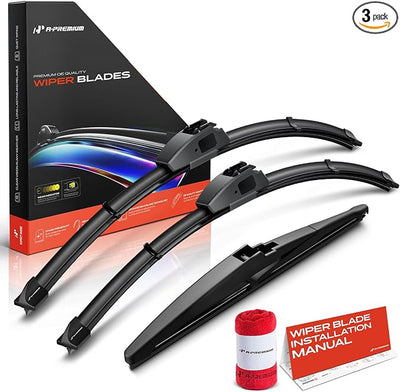 A-Premium 24"+20"+11" Windshield Wiper Blades Compatible with Buick Envision 2021-2024 - Front Rear Wipers Blade Set, Hook/RL2 with rib Arm Connector, with Wear Indicator & Towel (Pack of 3)