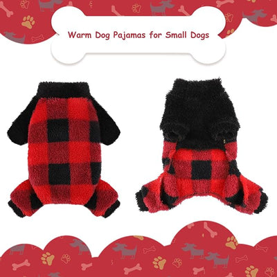 Sebaoyu Christmas Dog Pajamas for Small Dogs, Fleece Dog Sweater, Winter Cute Tiny Clothes Outfit Puppy Clothes Pet Jumpsuits Chihuahua Yorkie Cat Clothing,Red,Small
