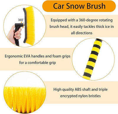 ecocstm 25.5" Car Snow Brush and Detachable Ice Scraper, Snow Shovel for Car Window with Foam Grip and 360° Pivoting Brush Head, Snow Shovel for Car Window, Winter Accessories for Cars, Trucks, SUVs