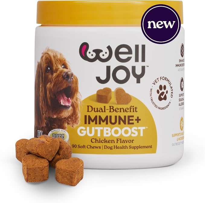 New! Dog Supplement Immune+ GutBoost | Dog Health Supplement | Enhances Immune Response | Dual-Benefit GutBoost Formulation | Vet Formulated | Made in USA | Chicken Flavor | 90 Soft Chews