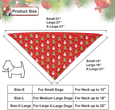 PTDECOR Christmas Dog Bandana, Snowman and Tree Santa Design Reversible Holiday Pet Scarf, Red Green Triangle Christmas Bandanas for Medium Large Dogs Pets (Large)