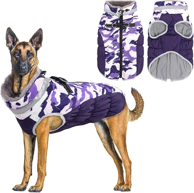 CuteBone Waterproof Thick Dog Winter Coat Doggie Jacket Warm Pet Clothes Comfortable Puffer Dog Vest for Small Medium Large Dogs with Harness Hole YRFN01L