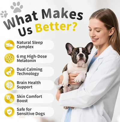 Melatonin for Dogs - Advanced Dog Calming Chews for Restful Sleep & Emotional Support, Calming Treats for Dogs Relaxation, Stress Anxiety Support - Separation, Thunder, Fireworks, Bacon Flavor, 2 Pack
