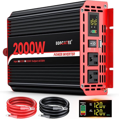 2000W Power Inverter 12V DC to 110V/120V AC Converter, Peak Power 4000W Car Inverter with LCD Display, 2 AC Outlets, 3.1A USB Port for Vehicles, Camping, Travel, Emergency Use