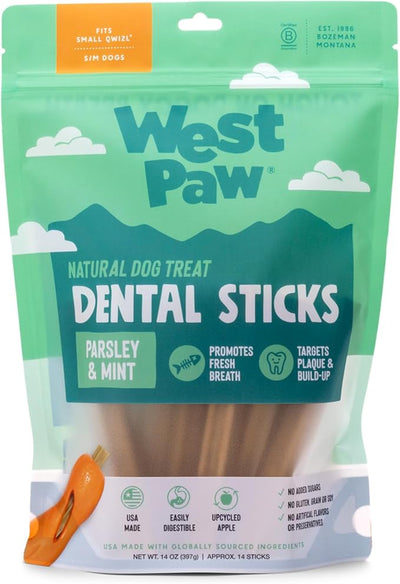 WEST PAW Dental Sticks Durable Dog Chew for Interactive Play, Clean Teeth and Fresh Breath - Safe Reliable and Long Lasting - 14 oz Bag for Small Dogs