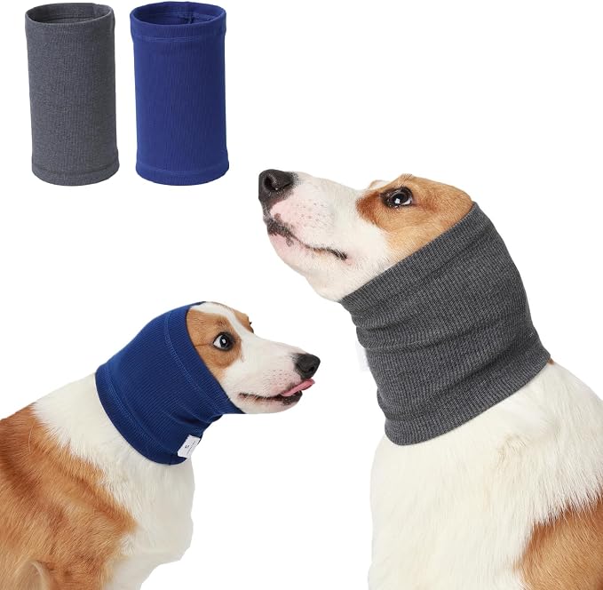 No Shake Ear Wraps for Dogs,Soft Dog Calming Hoodie Dog Ear Cover Ear Muffs for Anxiety,Grooming,Bathing,Swim,Noise Protection Quiet Ear for Dogs,Grey/Blue S