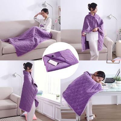 40"x55" Cordless Heated Blanket, Portable Heated Blanket Battery Operated, Cozy Soft Wearable Heated Shawl, 3 Heat Settings, Auto-Off, Machine Washable(Purple,Shawl)
