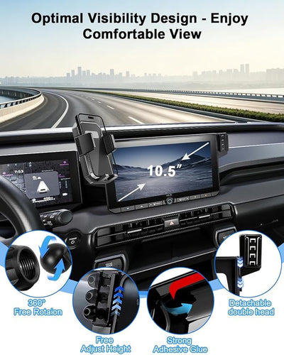 PZK Dual Car Phone Mount for Toyota RAV4 2026 Accessories 10.5-Inch Screen | Auto Lock Clamping Phone Holder 360° Rotation for All 4.0-7.0'' Smartphone Hands Free Not Affect Vent (Not Fit 12.9-inch)