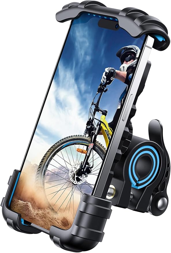 Bike Phone Holder, Motorcycle Phone Mount - Motorcycle Handlebar Cell Phone Clamp, Scooter Phone Clip for iPhone 14 Plus/Pro Max, 13 Pro Max, S9, S10 and More 4.7" - 6.8" Smartphones, Blue
