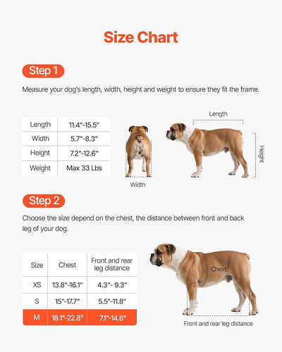 VEVOR Dog Wheelchair for Back Legs, Lightweight 2 Wheels Pet Wheelchair, Height, Width & Length Adjustable, Dog Cart with Shock-Absorbing Wheels, for Injured, Disabled Dogs