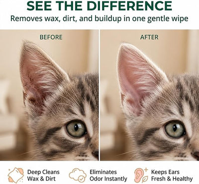 Dylan's cabin Cat Ear Wipes - 150 Count Finger Wipes for Dogs Cats, Pet Ear Cleaning Remove Wax Dirt Debris, Odor Gentle Alcohol Free Daily Ear Care