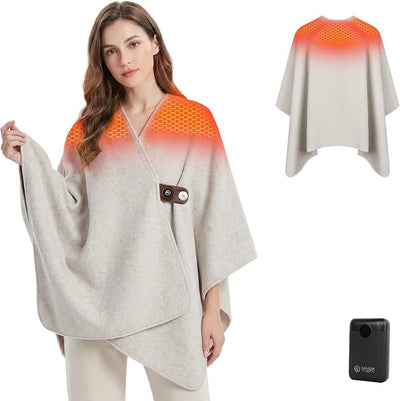 SAVIOR HEAT Electric Heated Shawl with Battery Pack 10,000mAh 3 Heat Levels Cordless USB Heated Shawl Blanket Wraps for Neck & Shoulder Camping Office Home Use Car Travel Fishing