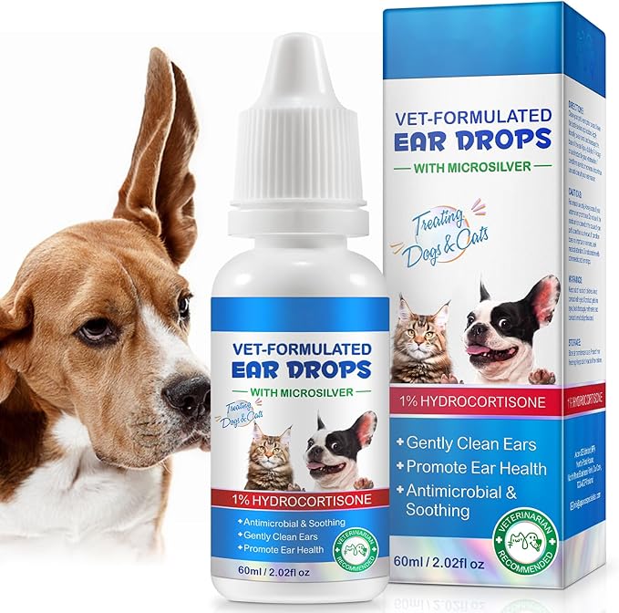 Dog & Cat Ear Infection Treatment Drops - 1% Hydrocortisone Ear Cleaner for Yeast & Itchy Ears, Vet-Formulated, 2 fl oz