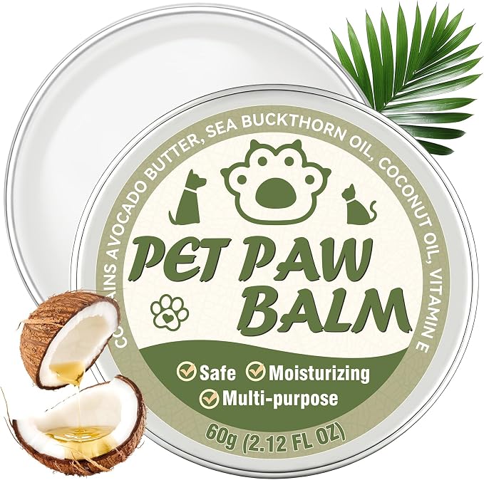 Dog Paw Balm, Paw Moisturizer for Dogs, Contains Coconut Oil, Nourishing and Moisturizing, Suitable for Dry, Cracked Paws and Noses, 60g
